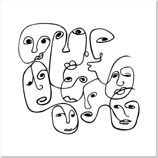 Abstract Faces Line Drawing Posters and Art